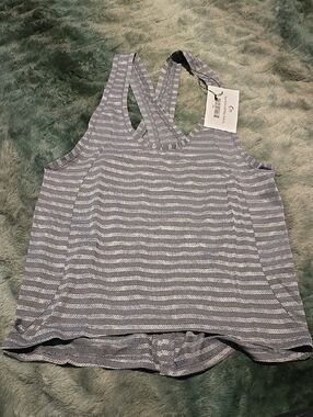 ZYIA Gray & White Striped Racerback Tank Top